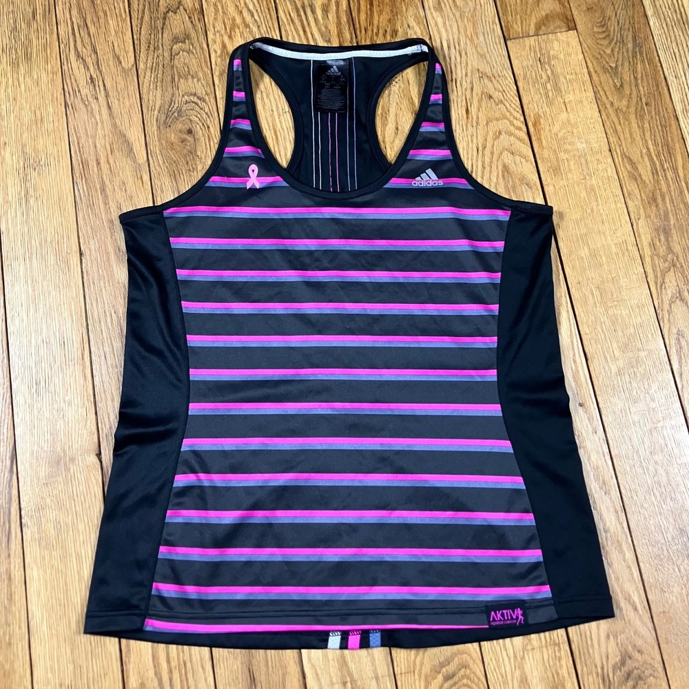 Adidas Pink Breast Cancer Stripe‎ Racerback Tank Top Activewear Athletic Size L
